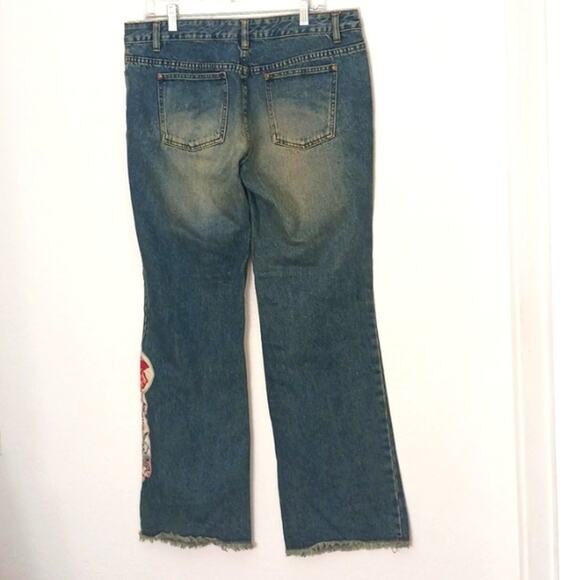 Thalia Sodi Jeans Womens Plus Sz 13 Blue Embroidered Sequins Flare Fringed Boho - Picture 9 of 16
